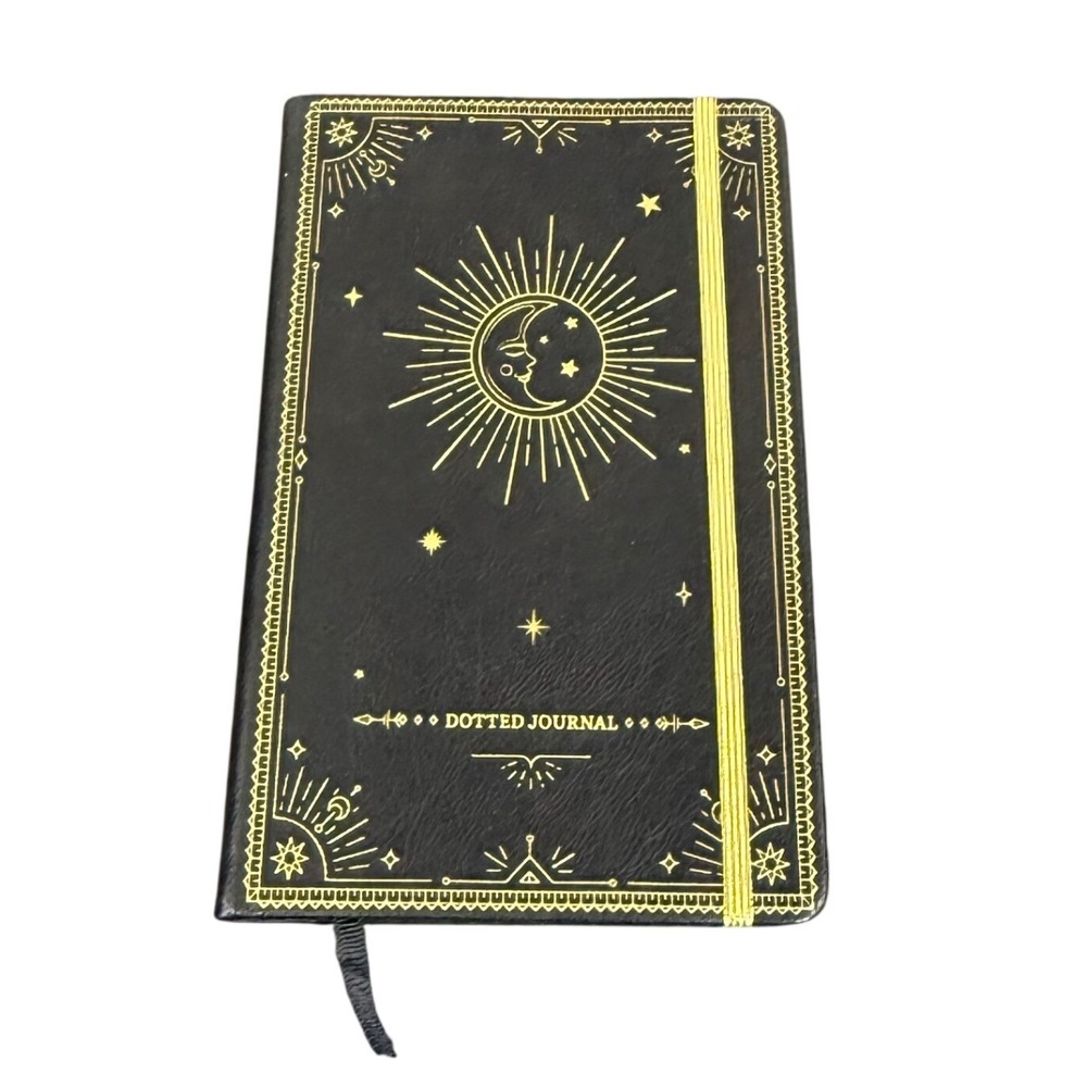 Artfan Dotted Journal Black Gold Celestial Sun Moon Star Hardcover Z10189
